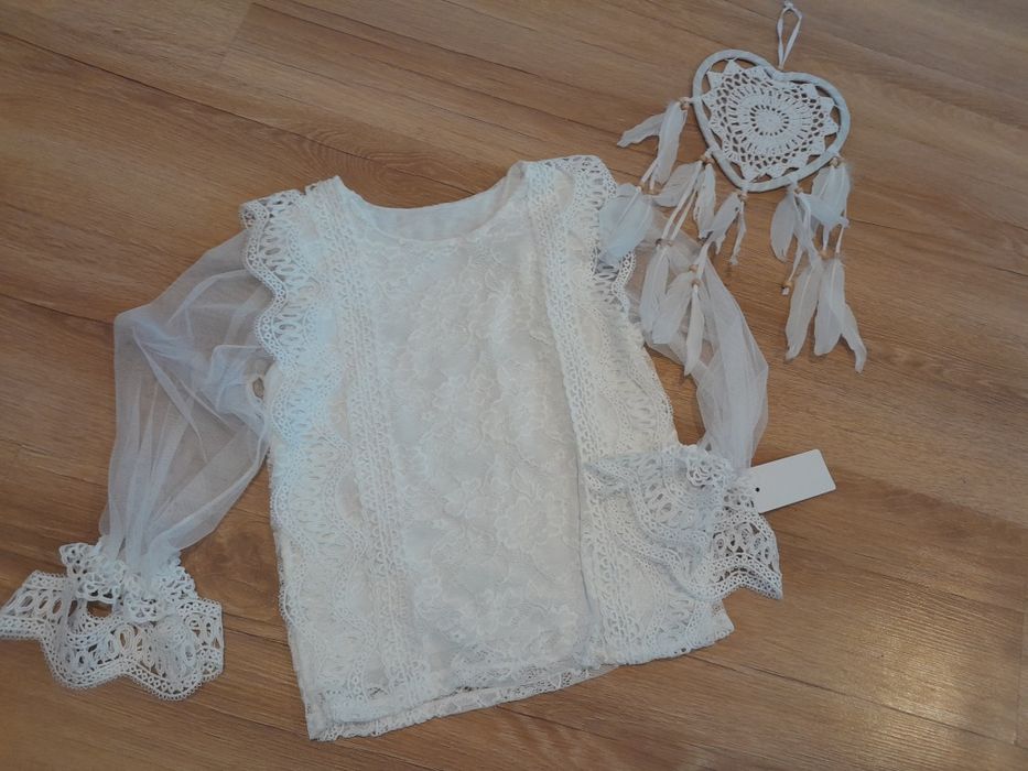 Piękna biała koronkowa elegancka bluzka koronką 146 152 lat 12