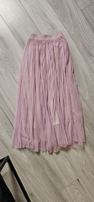 Tiulowa spódnica maxi S pudrowy róż w kropeczki