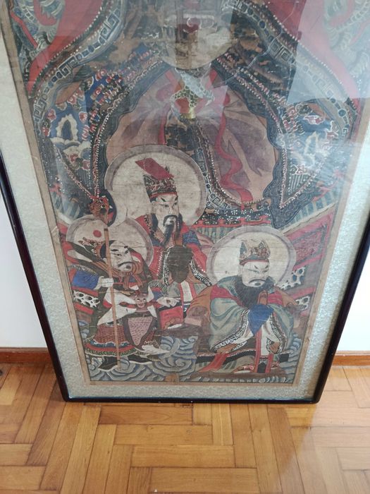 Grande Pintura Imperial Chinesa Papel Xuan séc XVIII 185 cm