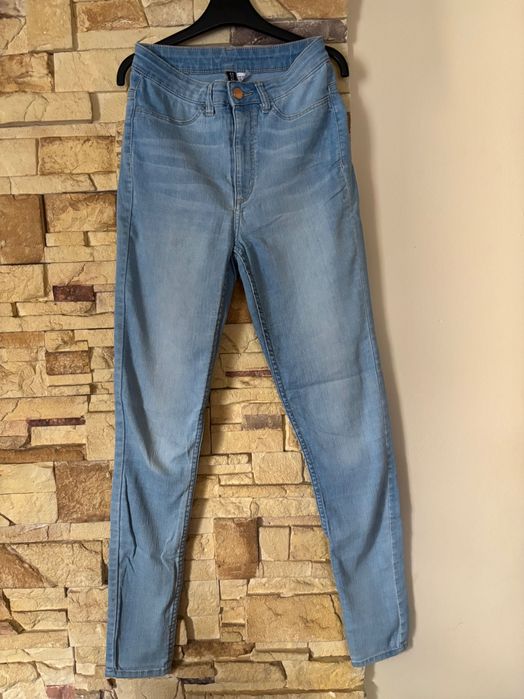 Jeansy skinny rurki z wysokim stanem niebieskie H&M r. 36