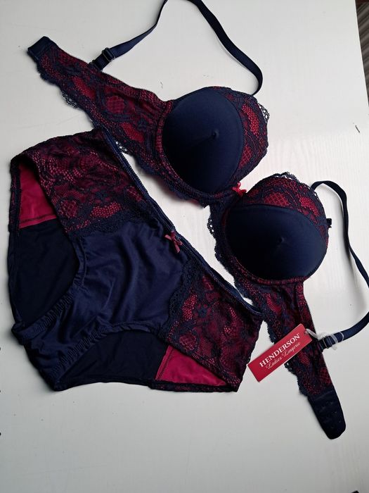 Biustonosz granat z fuksja 65D+figi r.36"Henderson"nowy