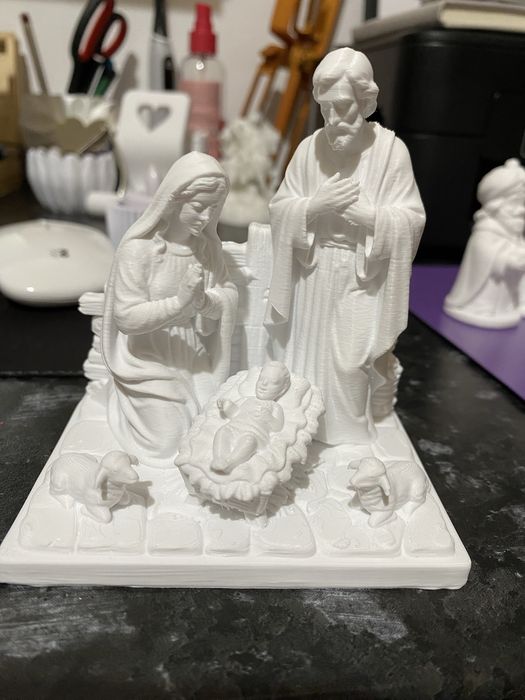Presépio Sagrada Família branco com ovelhas — impressão 3D
