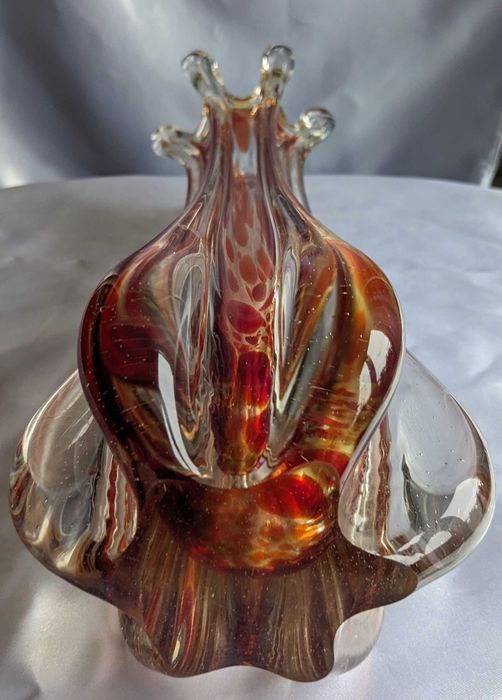 Ваза  гутное стекло, расписная майолика