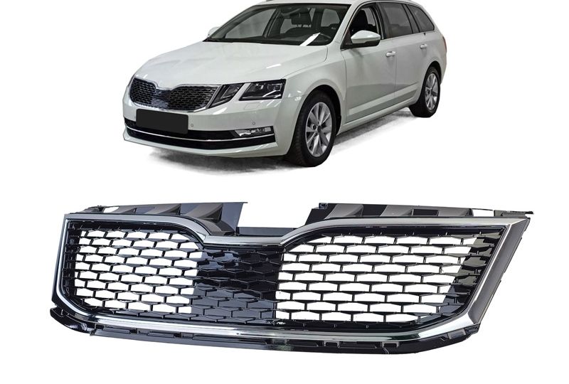 GRELHA DIANTEIRA CROMO / PRETO BRILHO SKODA OCTAVIA 2017-2020