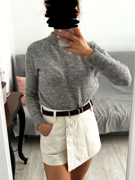 H&M szary ciepły sweter z bardzo dobrym składem, wełna moher