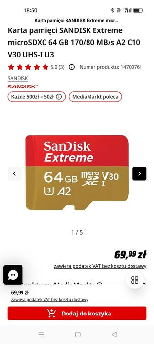 Micro SD SanDisk Extreme 64 Gb V30