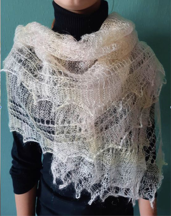 Пухова хустка, шалик, палантин, шарф косинка з шовком преміум якості