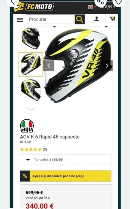 Capacete AGV K6 VR46 - Novo