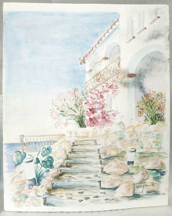 Linda aguarela de paisagem "Rosamar" assinada