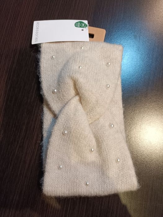 Accessories komin I opaska z perełkami kremowy