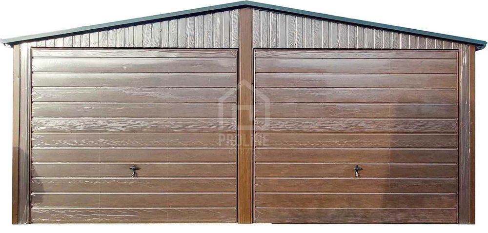 Garaż Blaszany 6,5X8 2X Brama Drewnopodobny Rynny Dwuspad PLG227
