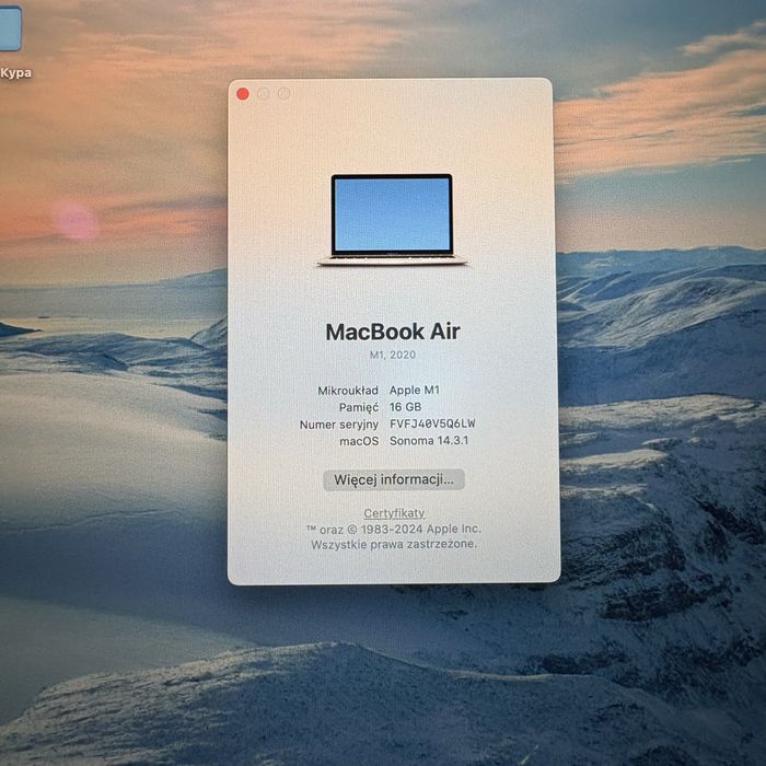MacBook Air M1 16GB | Stan idealny