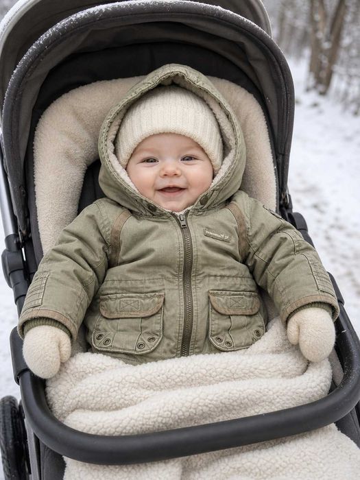 Kurtka zimowa parka na kożuszku H&M 68-74cm 6-9msc khaki #1737