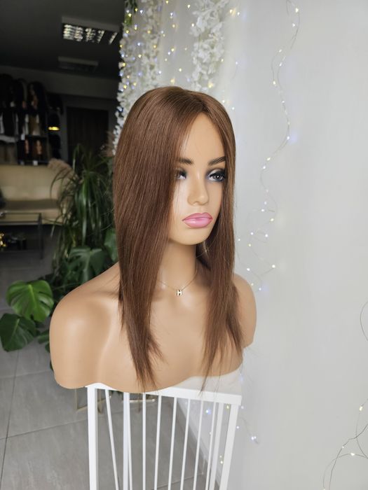 Tupet topper z włosów naturalnych Natalia jasny brąz 50 cm imitacja sk