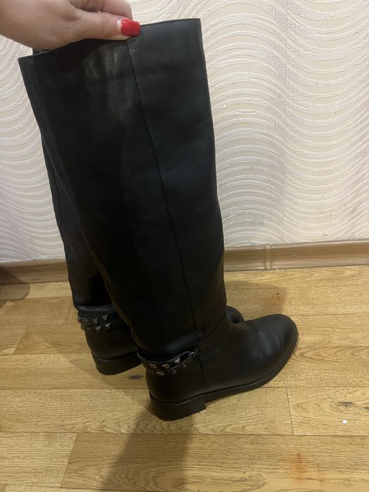 Шкіряні, зимові трендові сапожки (чоботи) труби