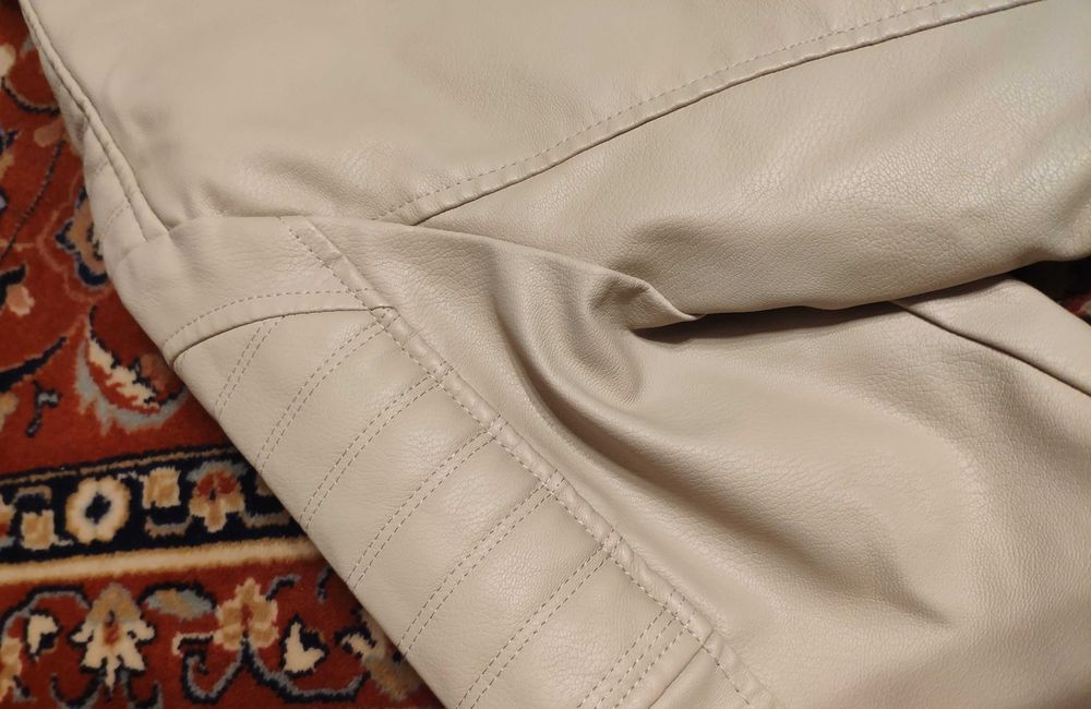 Nowa duża kremowa ocieplana kurtka na motor 54 skóra ekologiczna