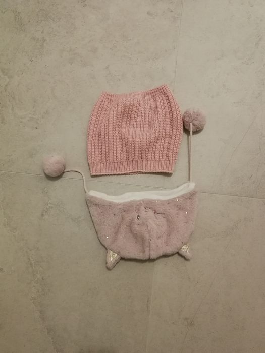 Różowa zimowa czapka kotek i ciepły komin