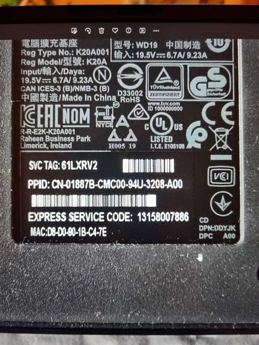 Stacja dokująca DELL WD19 K20A