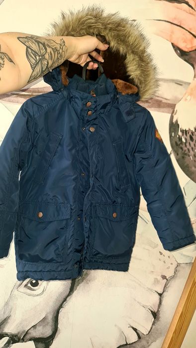 Kurtka parka zimowa HM 122 128 granatowa na misiu z kapturem