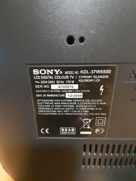 Telewizor Sony Bravia 37" Full HD KDL-37W5500 + pilot + chromecast
