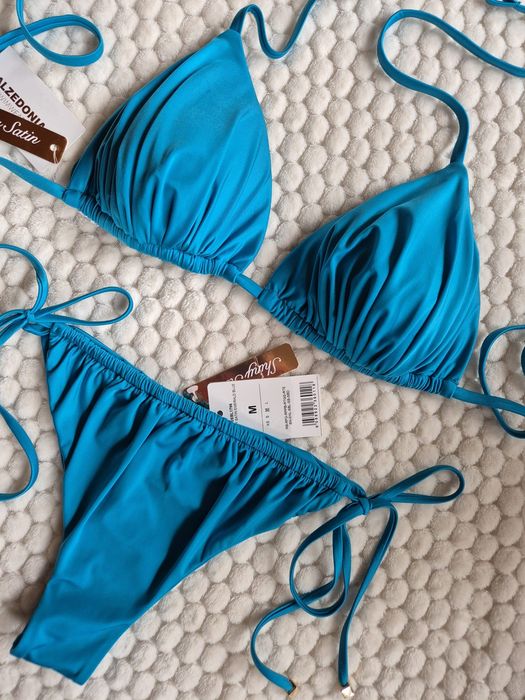 Bikini Calzedonia M 85B/80C/75D shiny satin emerald blue  satynowy turkusowy brazyliany wiązane viral bestseller