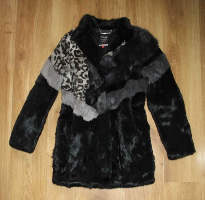 ochnik futro królik lis xs 34 s 36 czarne panterka kurtka płaszcz