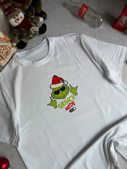Новорічні оверсайз футболки з Грінчем, біла футболка Grinch mode