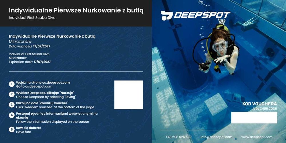 Voucher DeepSpot Indywidualne Pierwsze Nurkowanie z Butlą