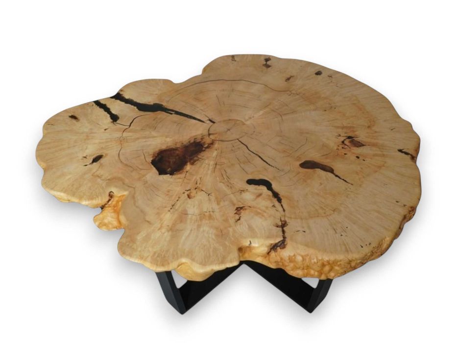 Stolik kawowy | plaster drewna | topola czeczot żywica | duży 96cm