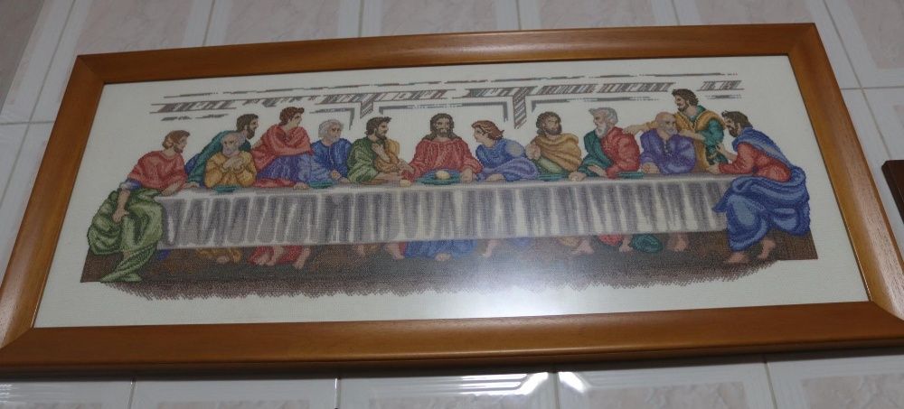 Quadro bordado ceia de Cristo