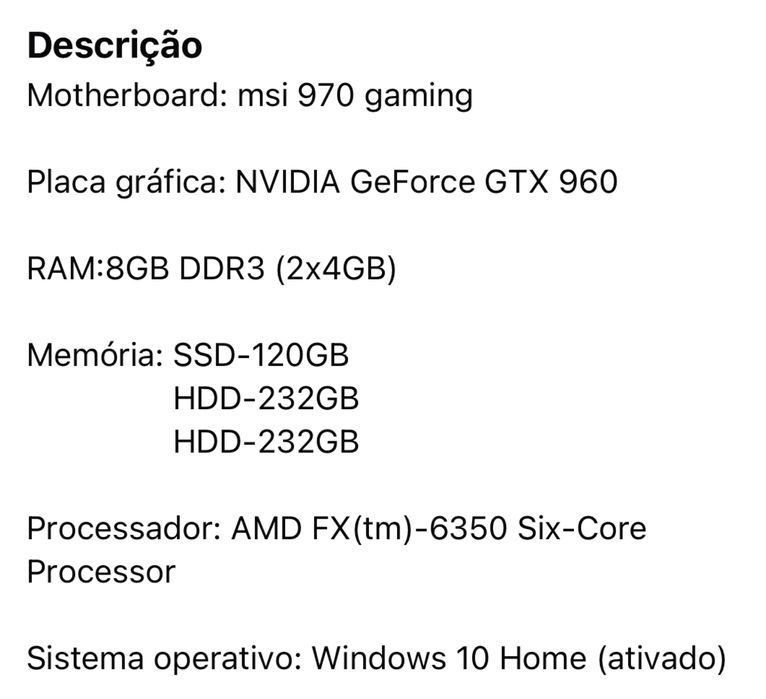 vendo ou troco 2 torres gaming descricao de componentes em foto