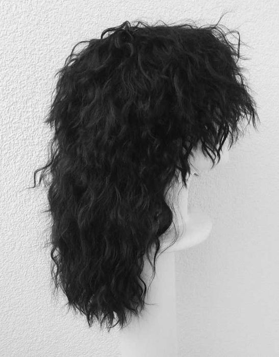 Rockman Gwiazda rocka lata 80 falowana czarna peruka wig cosplay