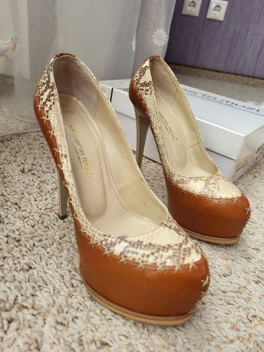 Кожаные туфли на шпильке для пилона стрипы Mario Muzi 36 р рептилия