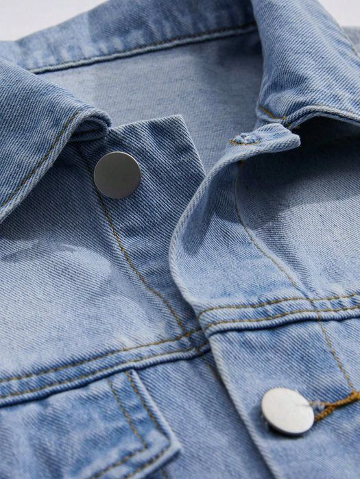 Kurtka Męska Jeansowa Vintage Z Surowym Wykończeniem Casual Romwe M