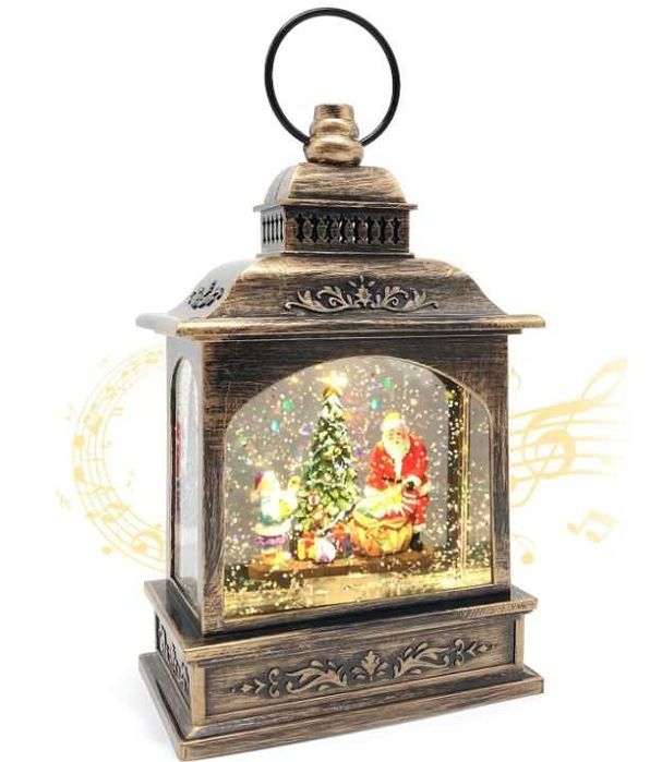 Latarnia świąteczna śnieżna podświetlana z muzyką, wzór Mikołaj