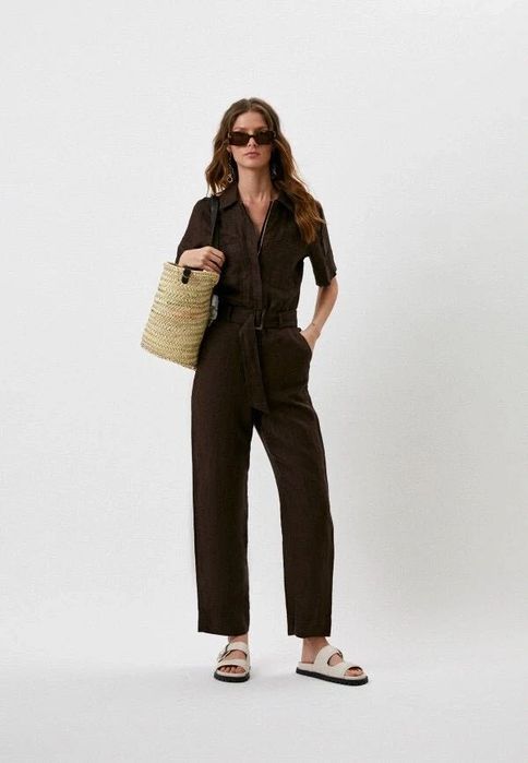 Шоколадний лляний комбінезон Massimo Dutti коричневий комбез массімо