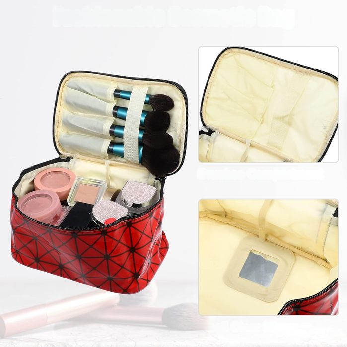 Kosmetyczka podróżna z lustrem duża czerwona organizer do makijażu