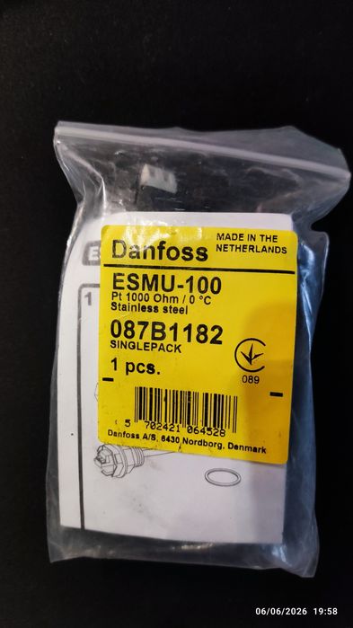 Sensor de Temperatura Danfoss ESMU-100 Pt1000 Inox Novo (087B1182)