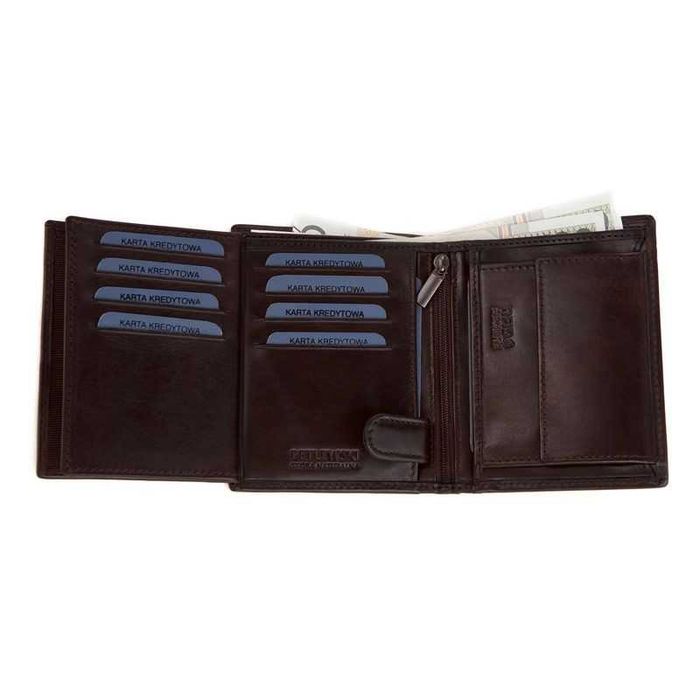 BETLEWSKI Portfel Męski Skórzany Pionowy Bez Zapięcia Brązowy RFID