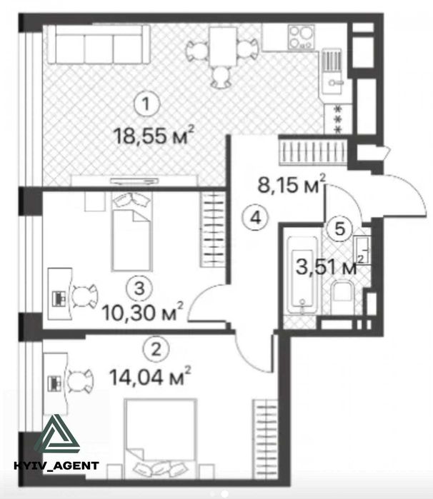 3-кімнатна квартира за адресою (площа 55 м²) - Atlanta.ua - фото 12