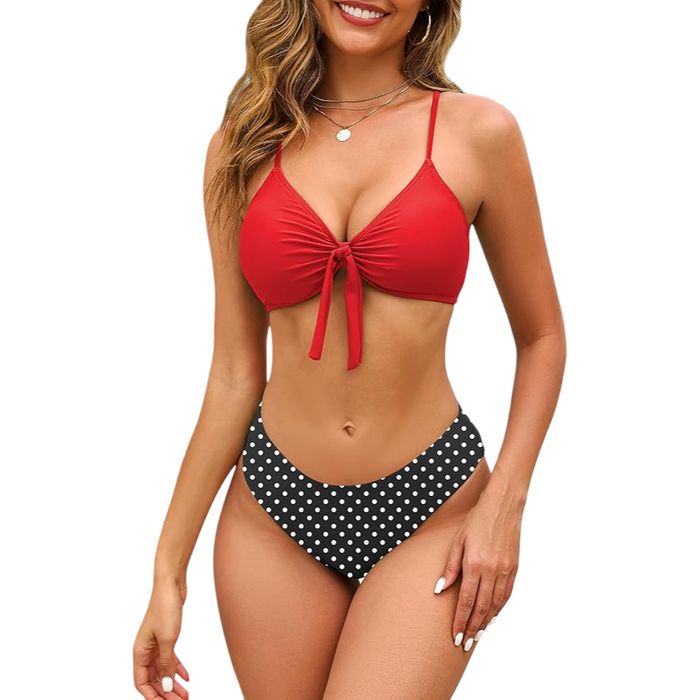 Bikini damskie modelujące push-up - czerwone, rozmiar S