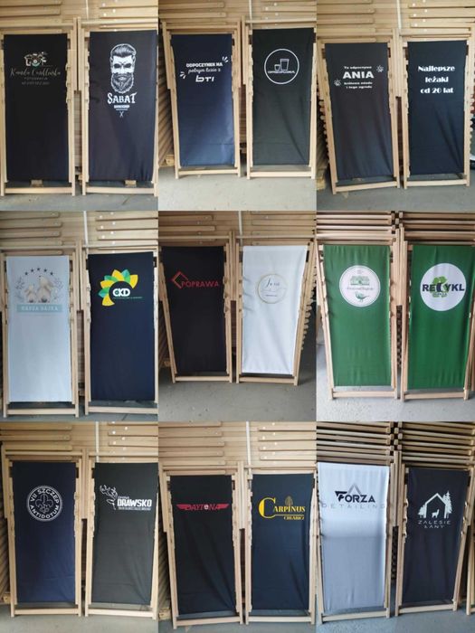 Leżak drewniany ogrodowy bukowy logo napis prezent personalizowany