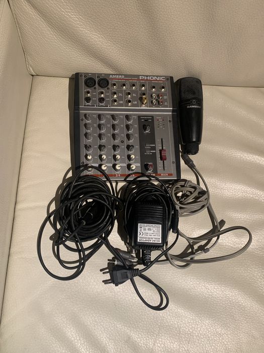 Mikser Phonic AM220 + Mikrofon Samson C15 + Kable