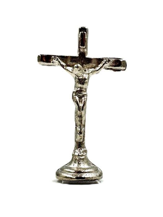 Malutki srebrny krzyżyk stojący, samoprzylepny, mały krzyżyk