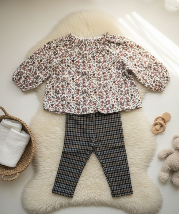 Przepiękny zestaw komplet bluzka legginsy vintage retro Zara 80