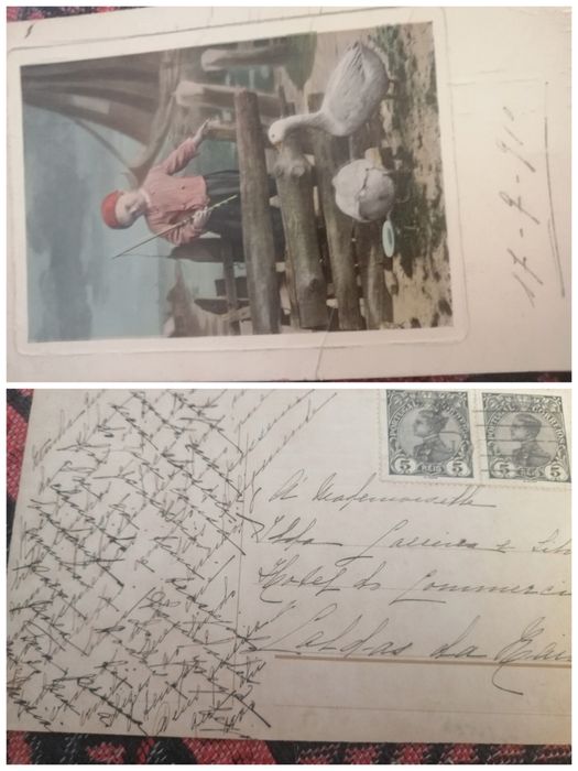 Postais antigos a preto e branco com selo