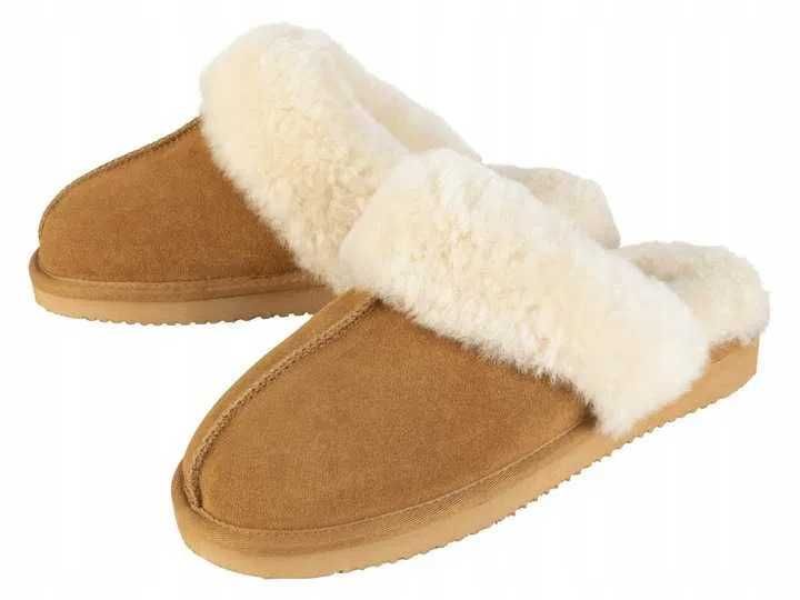 ESMARA Kapcie pantofle damskie ze skóry jagnięcej ocieplane r. 40