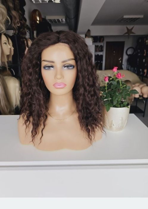Peruka afroloki loki Krysia kasztanowy brąznaturalna fryzura