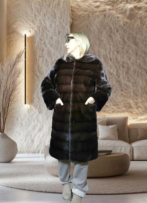 Норкова шуба норка колір Блекглама 105 см