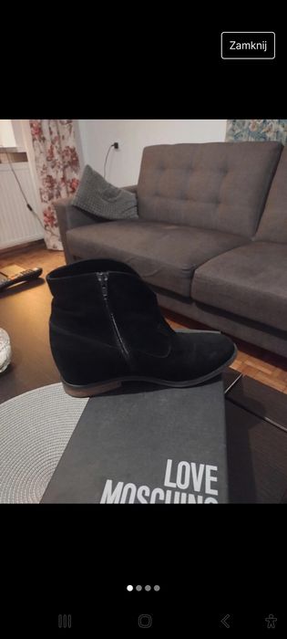 Botki zamszowe czarne skóra ukryta koturna 36